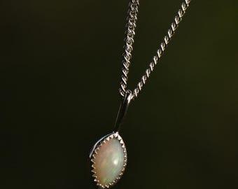 Opal and Miami Cuban Curb Chain Pendant Necklace