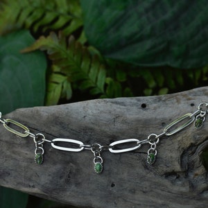 Handade Sterling Silver Chain Necklace With Sonoran Gold Turquoise Charms