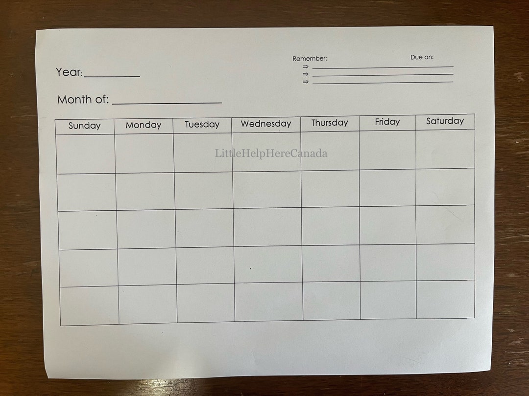 Blank Monthly Calendar Printable, Minimalist Calendar, Simple Blank ...