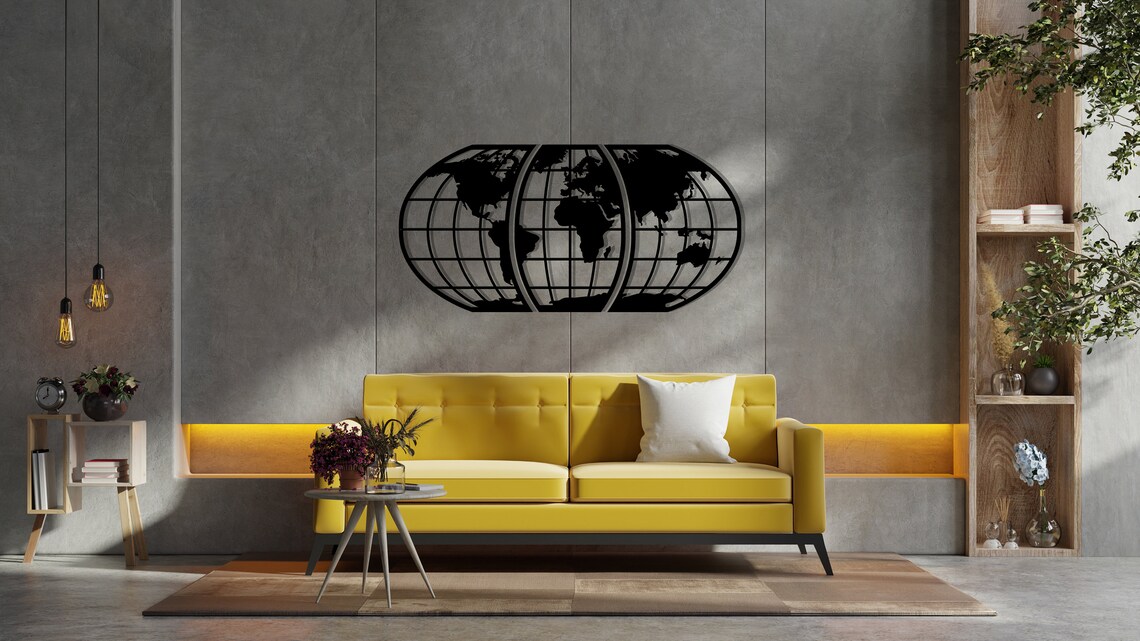 World Map Metal Wall Decor World Metal Wall Art Metal Wall Etsy