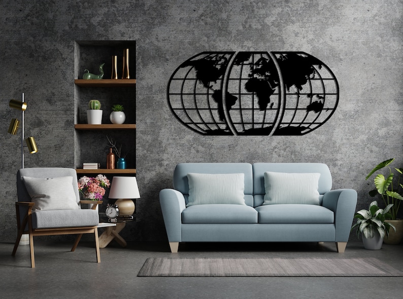 World Map Metal Wall Decor World Metal Wall Art Metal Wall Etsy