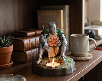 Resting Sun Knight Statue | Hand-Painted Resin Figure | Tea Light Holder | Dark Fantasy Decor