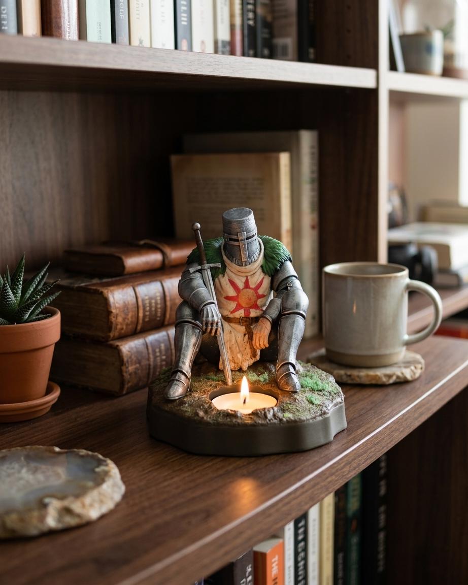 Resting Sun Knight Statue | Hand-Painted Resin Figure | Tea Light Holder | Dark Fantasy Decor