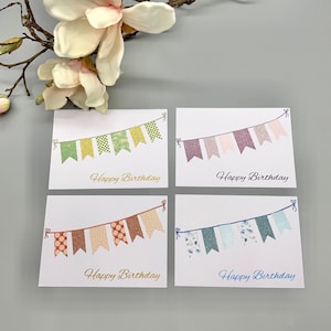 Postkarten / Grußkarten Geburtstag - Happy Birthday Girlande (4er Set)