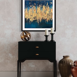 Fire on water abstract original acrylic and gold leaf painting