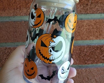 Jack  Skellington Pumpkin Halloween Glass beer can