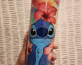 Stitch themed 20oz tumbler with flowers