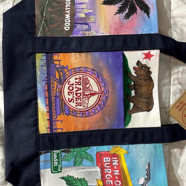 Hand-Painted Recycled Grocery Tote with Custom Artwork