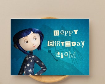 Editable Printable Coraline Birthday Card 7x5, Birthday Party, Coraline Invite Printable Template, Happy Birthday Card, Kids Birthday Card