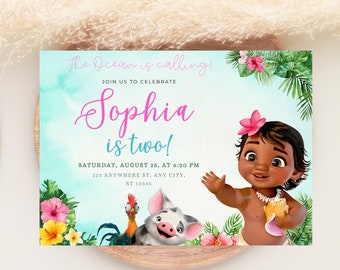 Editable Baby Moana Birthday Invitation, Digital Baby Moana Invite, Moana Birthday Card, Instant Download, Kids Birthday Invitation