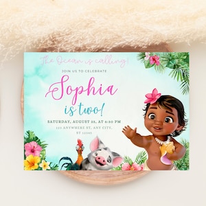 Convite de aniversário editável da Baby Moana, convite digital da Baby Moana, cartão de aniversário da Moana, download instantâneo, convite de aniversário infantil