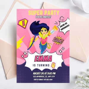 Wonder Girl Birthday Invitation, Superheroes Girl Invitation, Digital Editable Superheroes BirthdayTemplate, Super Girl Hero Bday Invitation