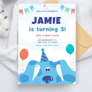 Blues Clues Birthday Invitation, Digital kids Birthday Invite, Printable Editable Blues Clues Template, Blue Theme Invite, Instant Download