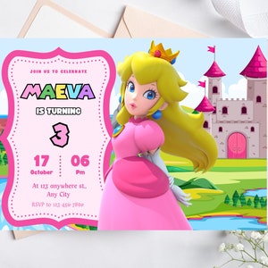 Princess Peach Birthday Invitation, Digital Princess Peach Birthday Card, Girl Birthday Invitation, Super Princess Mario Birthday Invite