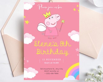 Peppa Pig Birthday invitation, Editable Peppa Pig Invitation, Kids Birthday Invitation, Peppa Pig Party, Digital Peppa Pig Invite for Girl