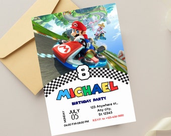 Mario Kart Birthday Invitation, Super Birthday Mario Invite, Digital Party Invite, Digital Birthday Template, Mario Party, Racing Cars Boys