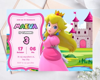 Princess Peach Birthday Invitation, Digital Princess Peach Birthday Card, Girl Birthday Invitation, Super Princess Mario Birthday Invite
