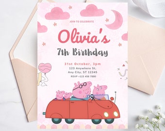 Pig Family Birthday invitation, Editable Pig Invitation, Kids Birthday Invitation, Pig Template, Kids Birthday Party