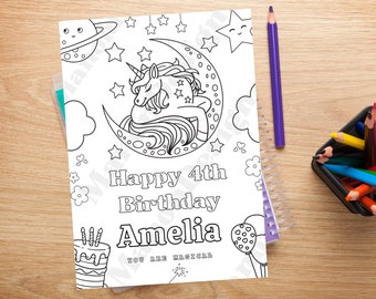 Editable Unicorn Coloring Page, Digital Unicorn Birthday Invitation, Girl Birthday Party, Unicorn Party, Coloring Birthday Page Sheet Kids