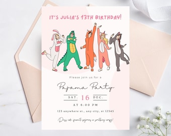 Pajama Birthday Invitation, Editable Pajama Party Teen Birthday Invitation, Sleepover Birthday Pajama Invite, Slumber Party Invitation