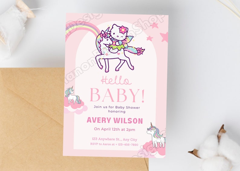 Editable Baby Shower Invitation, Digital Baby Shower Template, Unicorn