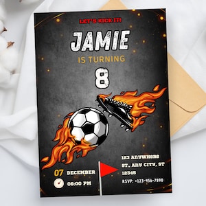 Bearbeitbare Fußball-Geburtstags-Einladung, digitale Fußball-Party-Vorlage, Sport-Party, Sport-Einladung, Teen-Fußball-Einladung, Kindergeburtstag