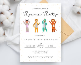 Pajama Birthday Invitation, Editable Pajama Party Teen Birthday Invitation, Minimalist Sleepover Pajama Invite, Kids Birthday Invitation