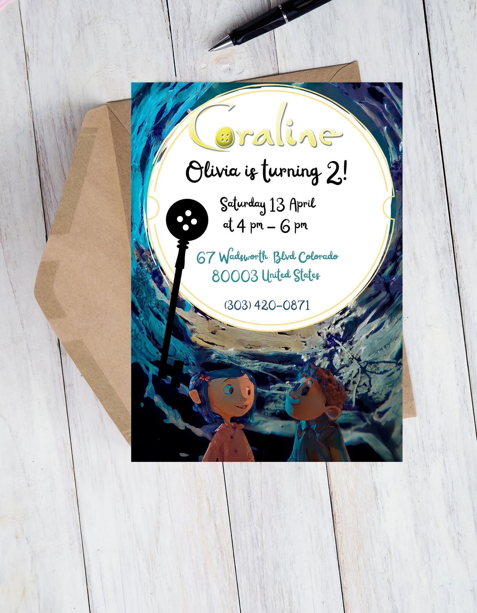 Editable Printable Coraline and Wybie Birthday Invitation 5x7, Digital Editable Printable Coraline and Wybie Birthday Invitation 5x7, Digital