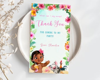 Editable Baby Moana Thank You Card, Digital Baby Moana Invite, Moana Birthday Gift Tag, Instant Download, Kids Birthday Invitation Party