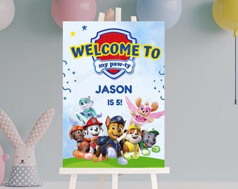Editable Pups Birthday Welcome Sign, High Quality Birthday Poster Digital, Kids Birthday Decoration, Kids Party Welcome Poster, Dogs, Party