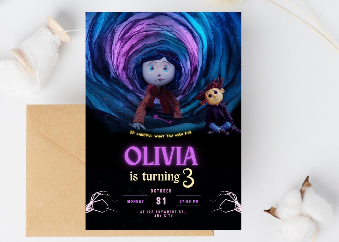 Editable Printable Coraline and Wybie Birthday Invitation, Kids Editable Printable Coraline and Wybie Birthday Invitation, Kids
