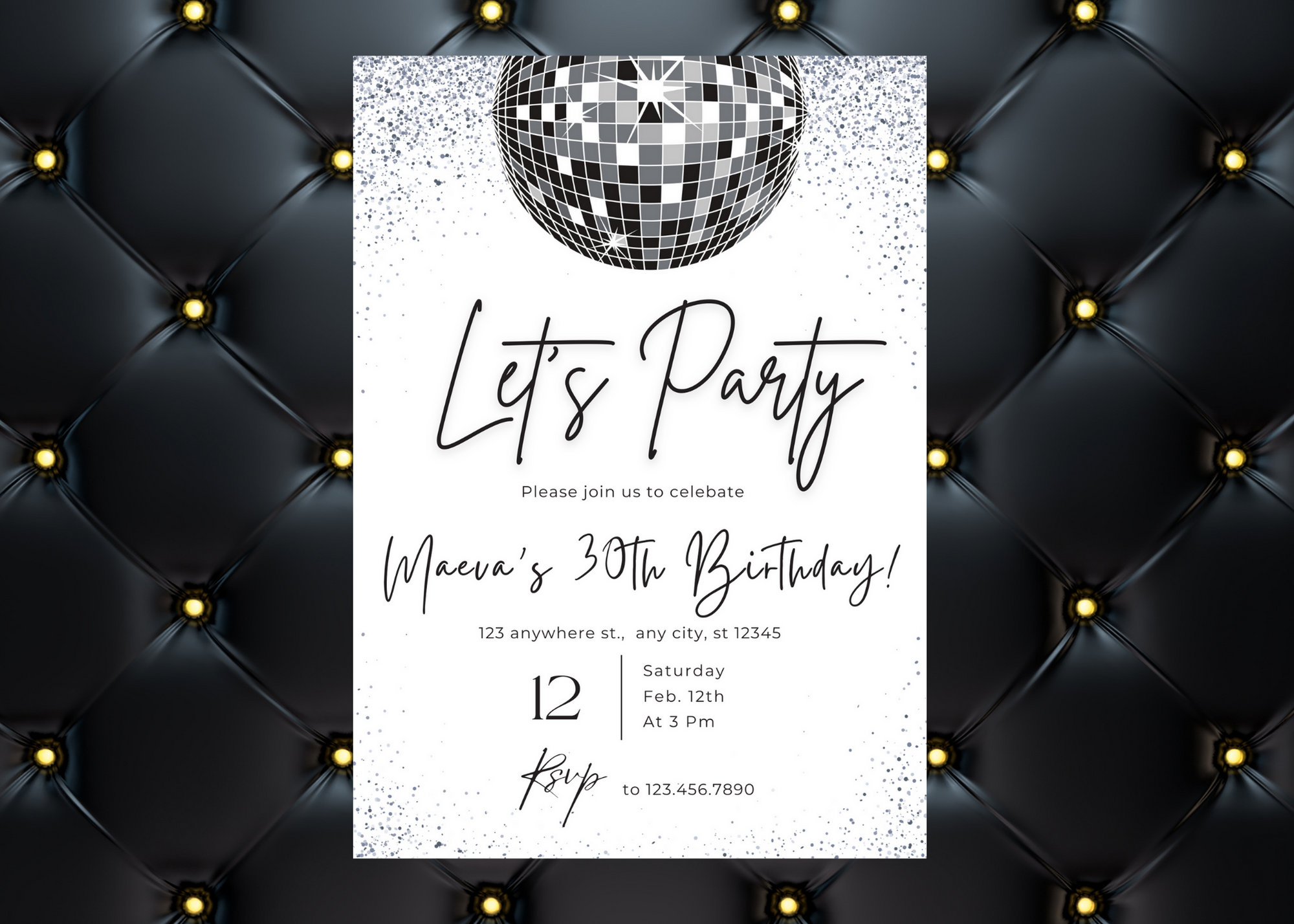 Disco Party Invitation, Digital Disco Ball Invitation, Disco