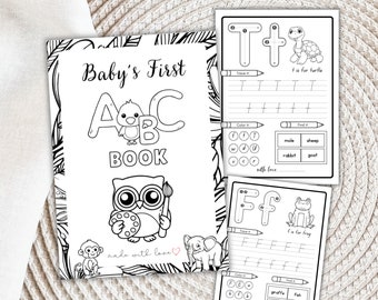 ABC Baby Shower Coloring Book, Animal Alphabet Coloring Pages, Baby Shower Game, Baby's First ABC Book, Safari Alphabet Letters Tracing