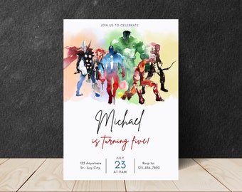 Superhero Birthday invitation, Super hero Invitation, Avenger Birthday Invitation, Digital Invite Template, Kids Birthday Template