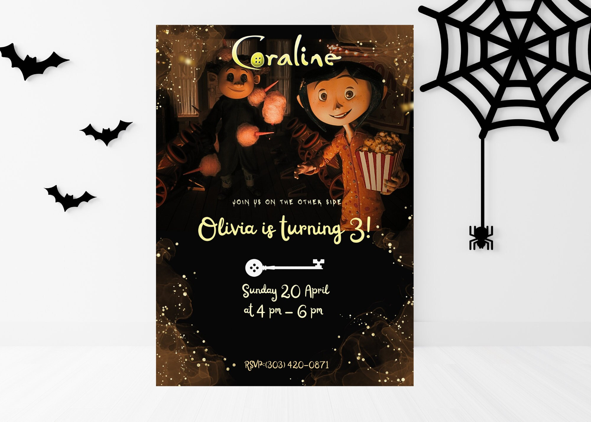 Editable Printable Coraline and Wybie Birthday Invitation 5x7, Digital Card for Print, Birthday Invitation, Coraline Printable Template