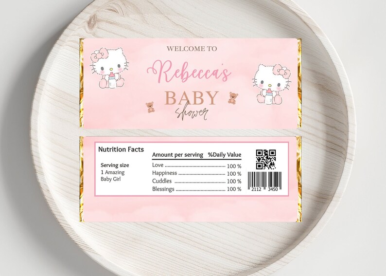 Editable Chocolate Bar Wrapper Template, Pink Chocolate Wrapper, Baby