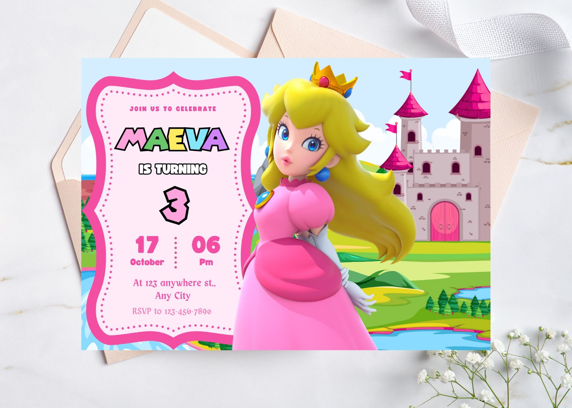 Princess Peach Birthday Invitation, Digital Princess Peach Birthday