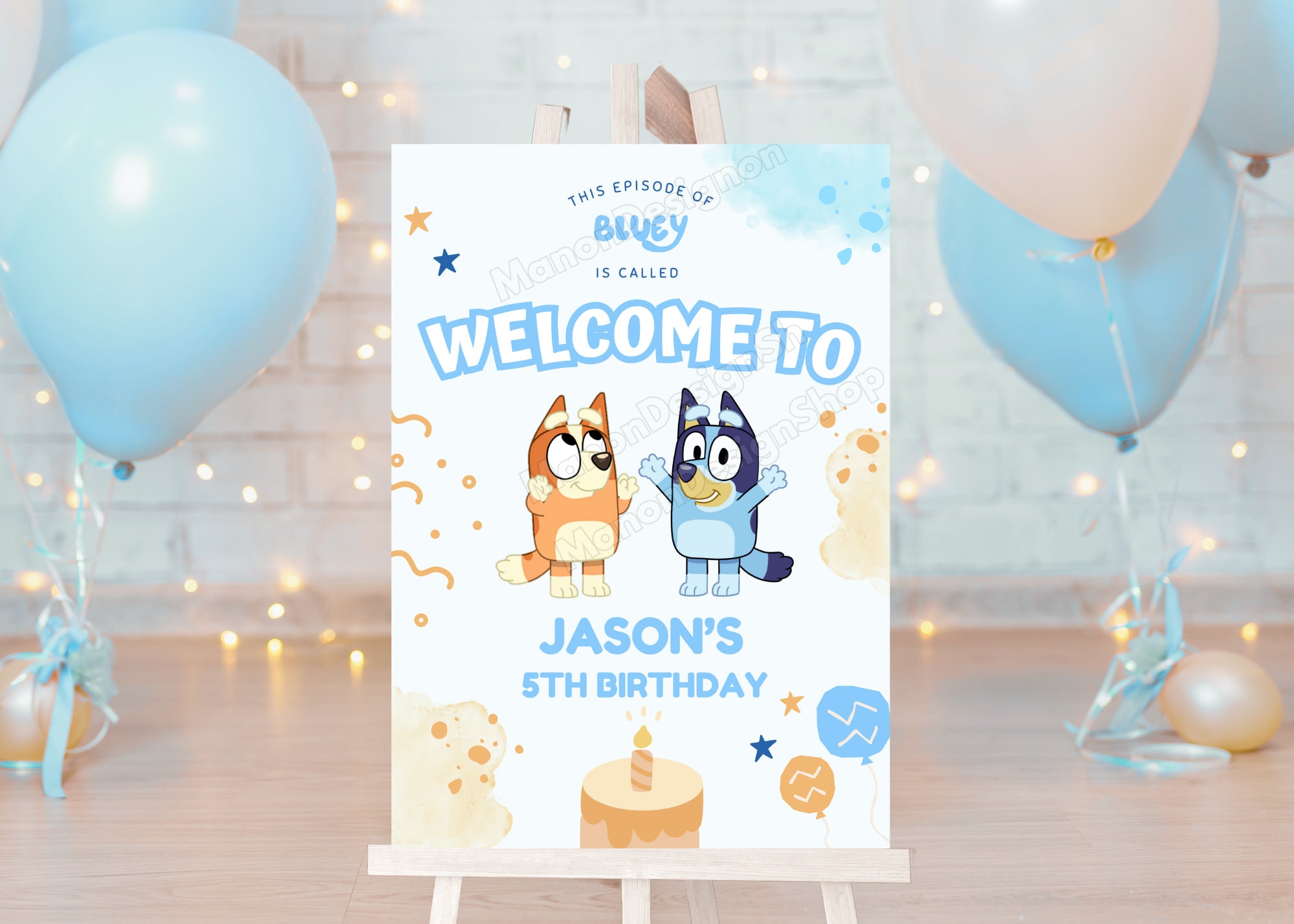 Editable Blue Dog Birthday Welcome Sign, Blue Dog Birthday Poster, Kids Birthday Decoration, Blue Dog Party Welcome Poster