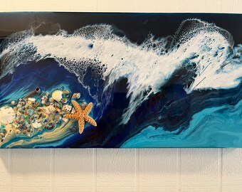 Caribbean Sea, Coastal Resin Decor, Ocean Resin Art, Resin Ocean Gifts, Beach Art, Seashells Decor