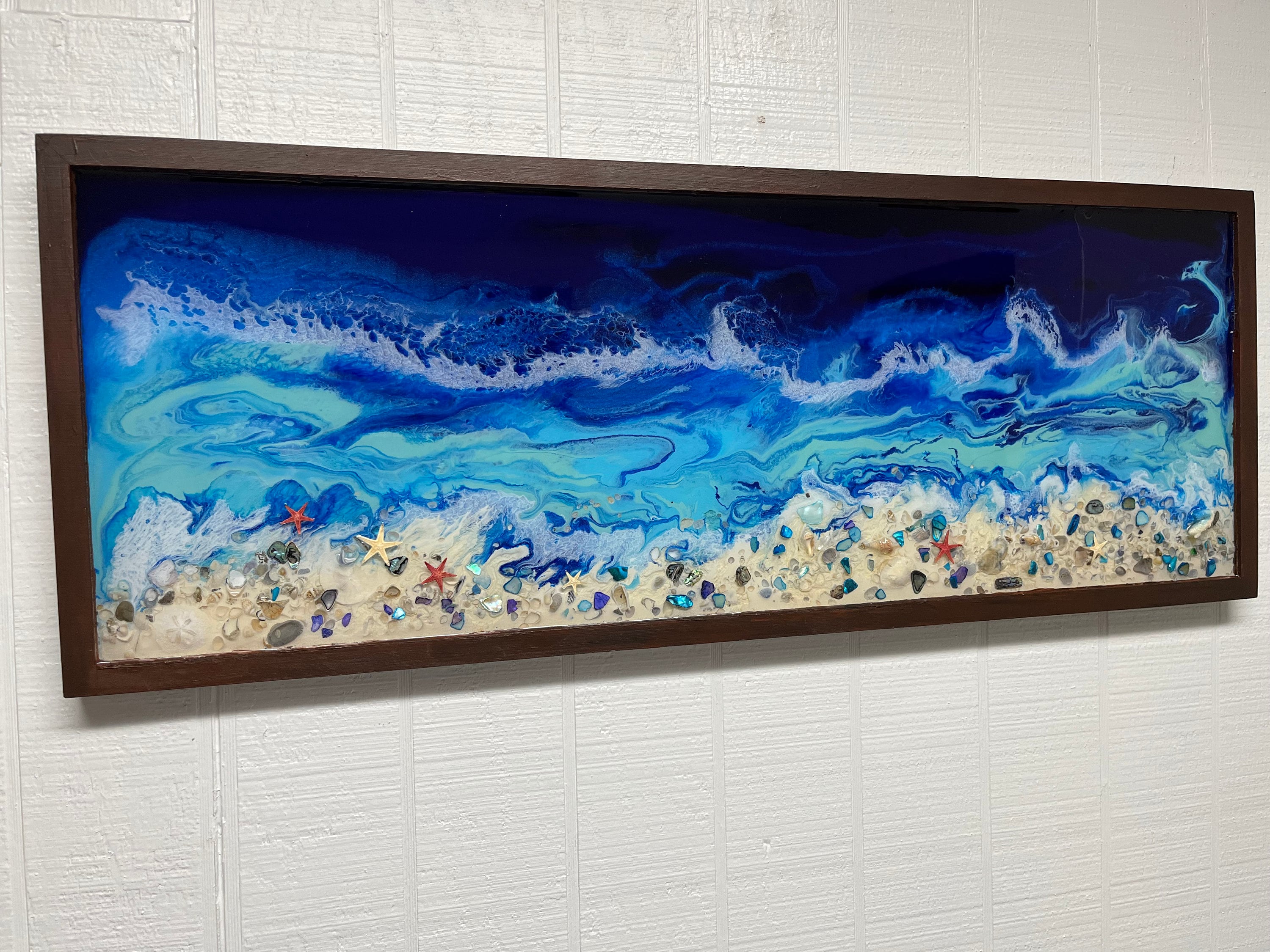 Resin Beach Art, Ocean Decor, Sand and Sea Beach Art, Ocean Wall Decor, Coastal Decor. Seashells Art