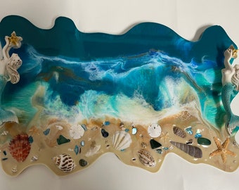 Coastal Decor, Resin Art, Resin Ocean Art, Mermaid Decor, Ocean Theme, Nautical Decor