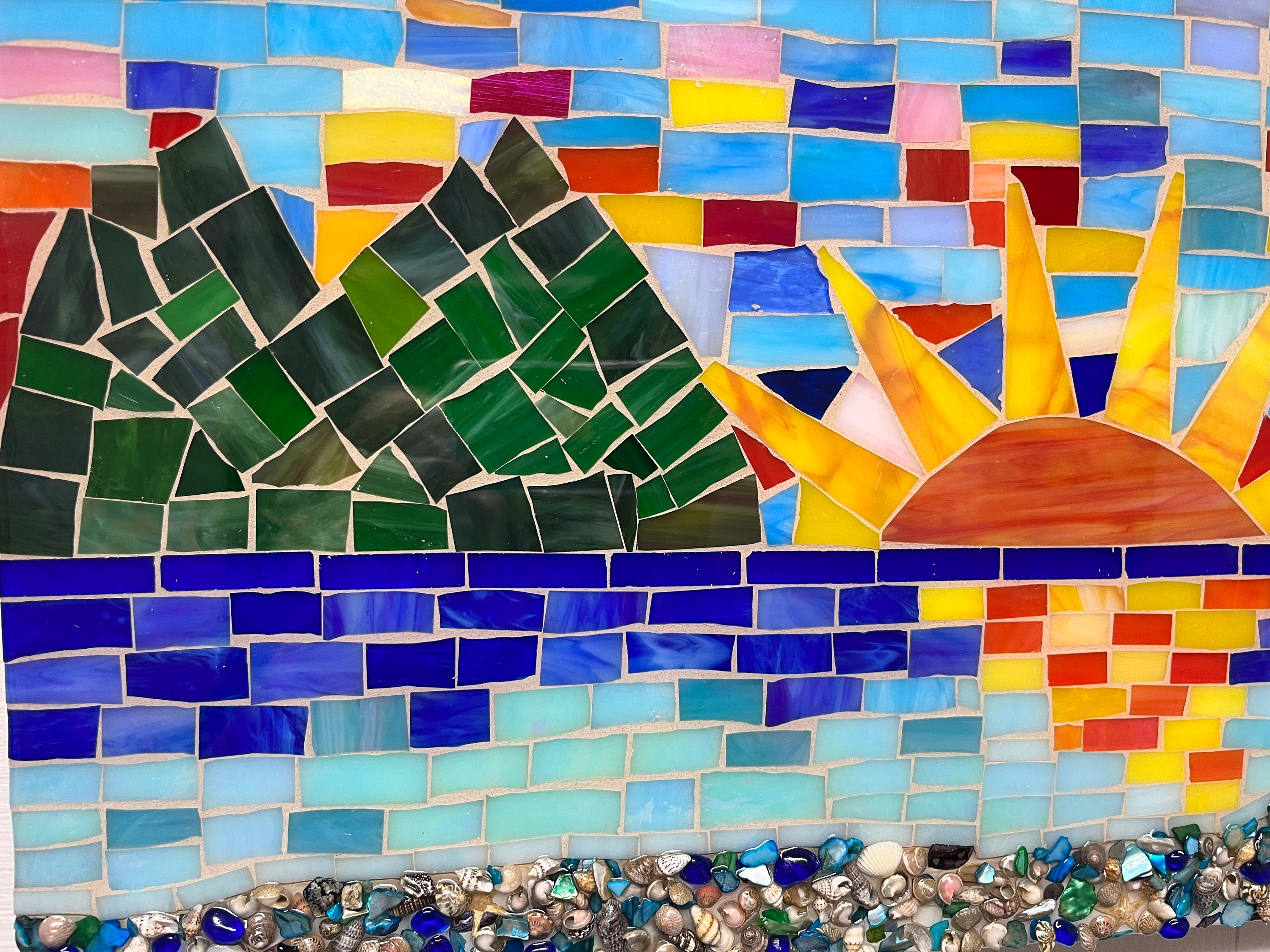 Ocean Mosaic Art, Sunset Mosaic Decor, Beach Mosaic Art, Stained Glass
