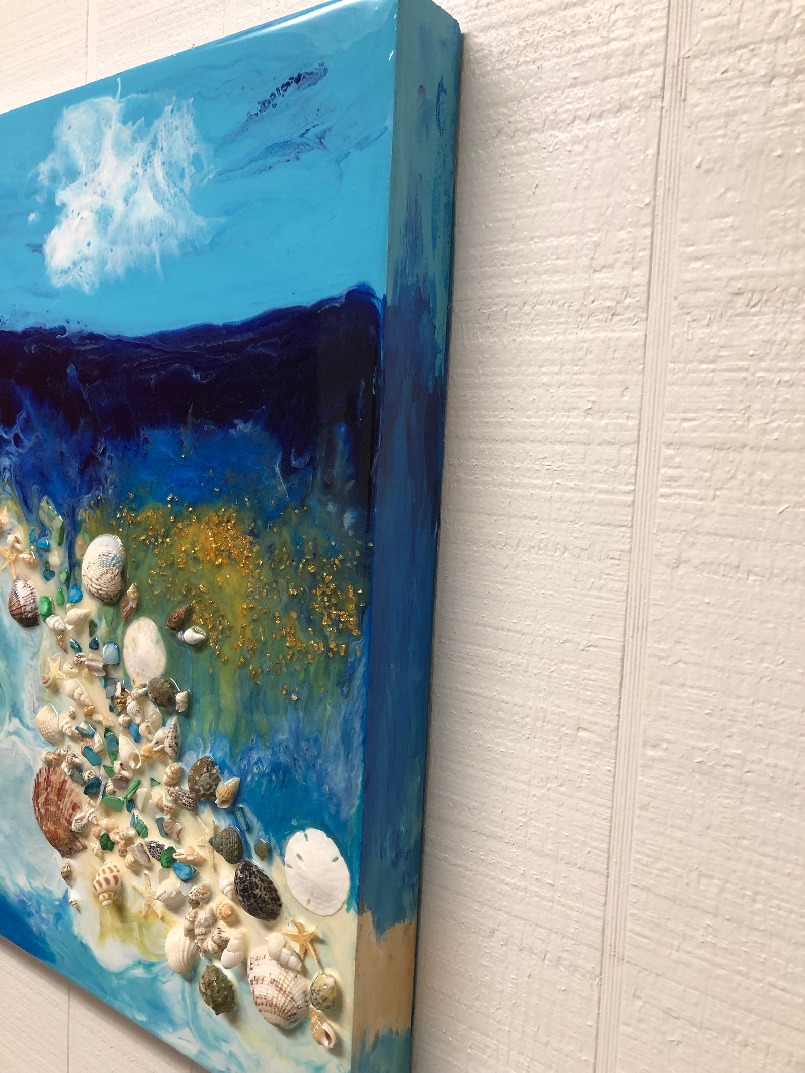 Shell Beach Art Ocean Resin Art Coastal Wall Decor Resin Etsy