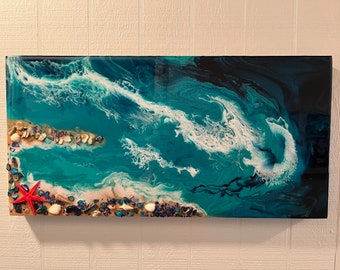 Beach Art, Resin Ocean Decor, Coastal Decor, Nautical Theme, Resin Art, Seashells Decor, Sand and Sea Decor