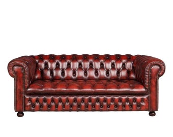 Ledersofa, handgefertigt, Craftsshades, Chesterfield Buckingham, 3-Sitzer, antik, hellrost