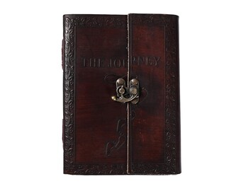 Leather Journal  Embossed Handmade With The Journey Design  A5 Notebook - 100 Plain Pages - Travel Journals - Leather Sketchbook