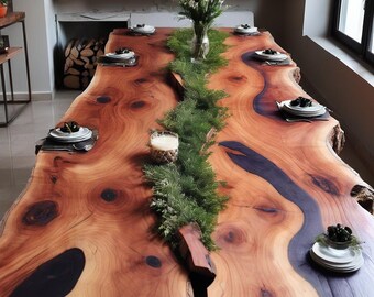 Wooden Dining Table,Dining Table, Live Edge Dining, Modern Minimalist Wood Live Edge Dining Table Walnut Color Furniture