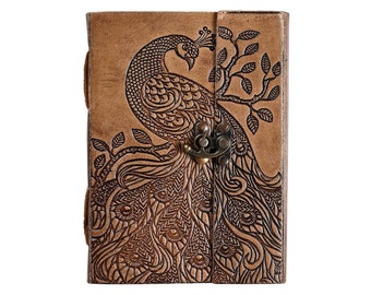 Leather Journal with 100 Sketch Pages, A5 Notebook, Leather Sketchbook, Handmade Leather Journal  Stunning Peacock Design