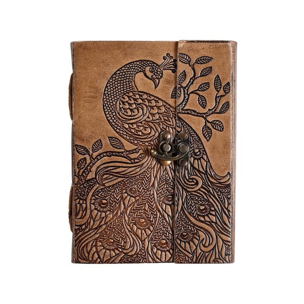 Leather Journal with 100 Sketch Pages, A5 Notebook, Leather Sketchbook, Handmade Leather Journal  Stunning Peacock Design