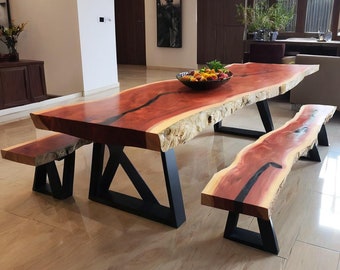 Live Edge Dining Table, Solid wood dining table,Rustic table, Farmhouse table,  Kitchen table,  Live Edge Dining Table- Accia Wood